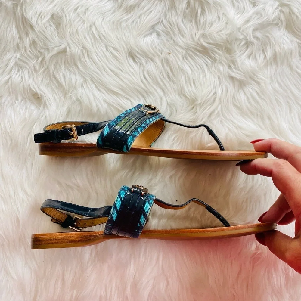 COACH Sammy Thong Sandals Patent Leather Canvas, Sz. 8